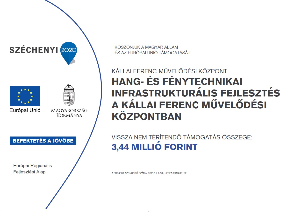 TOP-7.1.1-16-H-ERFA-2019-00152 - Hang és Fénytechnikai infrastrukturális fejlesztés a Kállai Ferenc Kulturális Központban