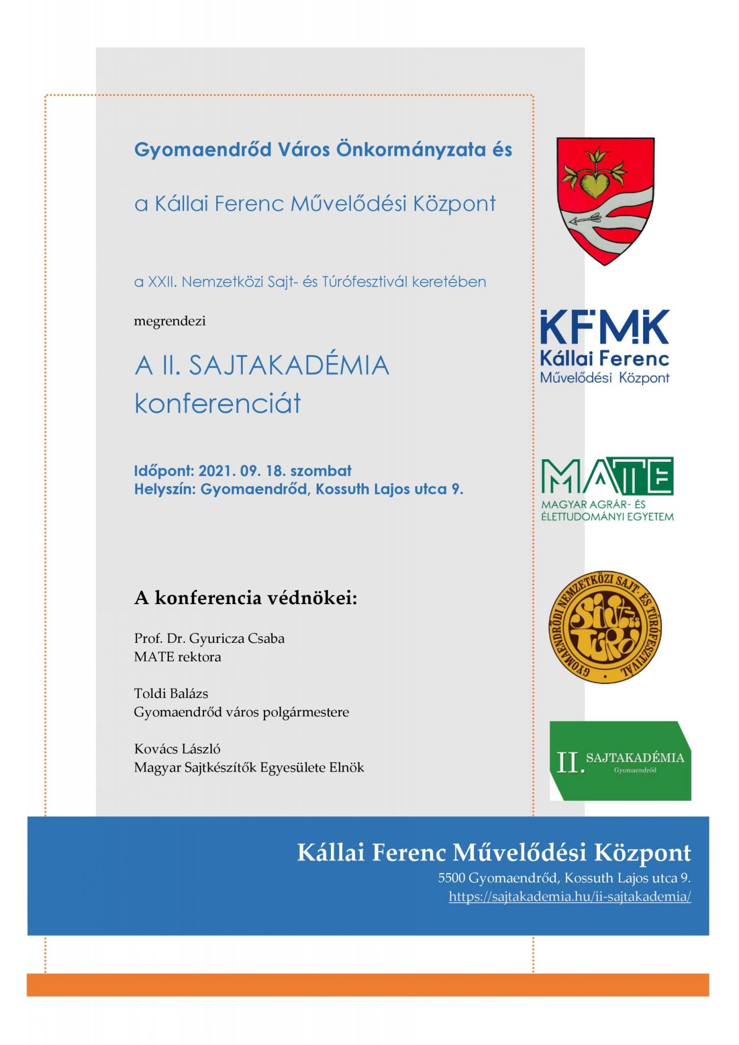 TOP-7.1.1-16-H-ESZA-2019-00500 - Gyomaendrődi Nemzetközi Sajt- és Túrófesztivál szakmai programja