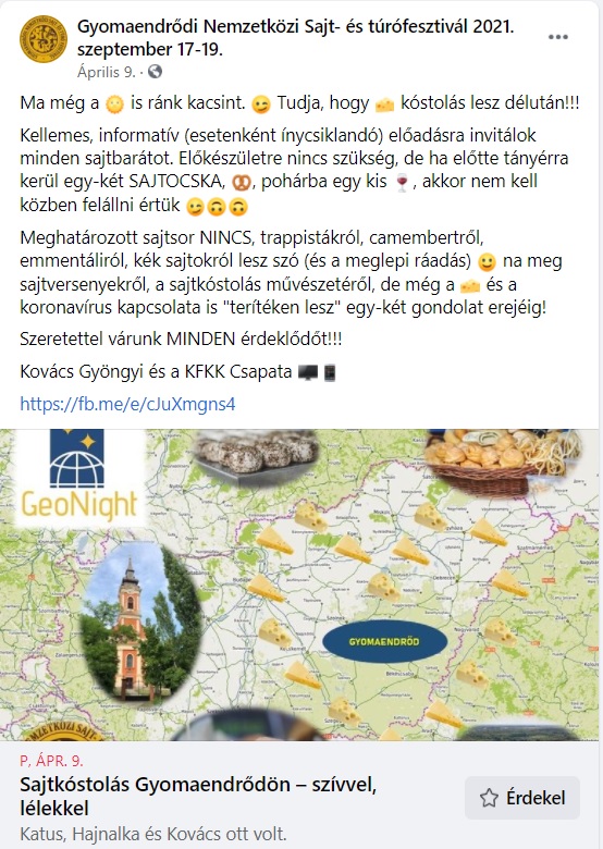 TOP-7.1.1-16-H-ESZA-2019-00500 - Gyomaendrődi Nemzetközi Sajt- és Túrófesztivál szakmai programja