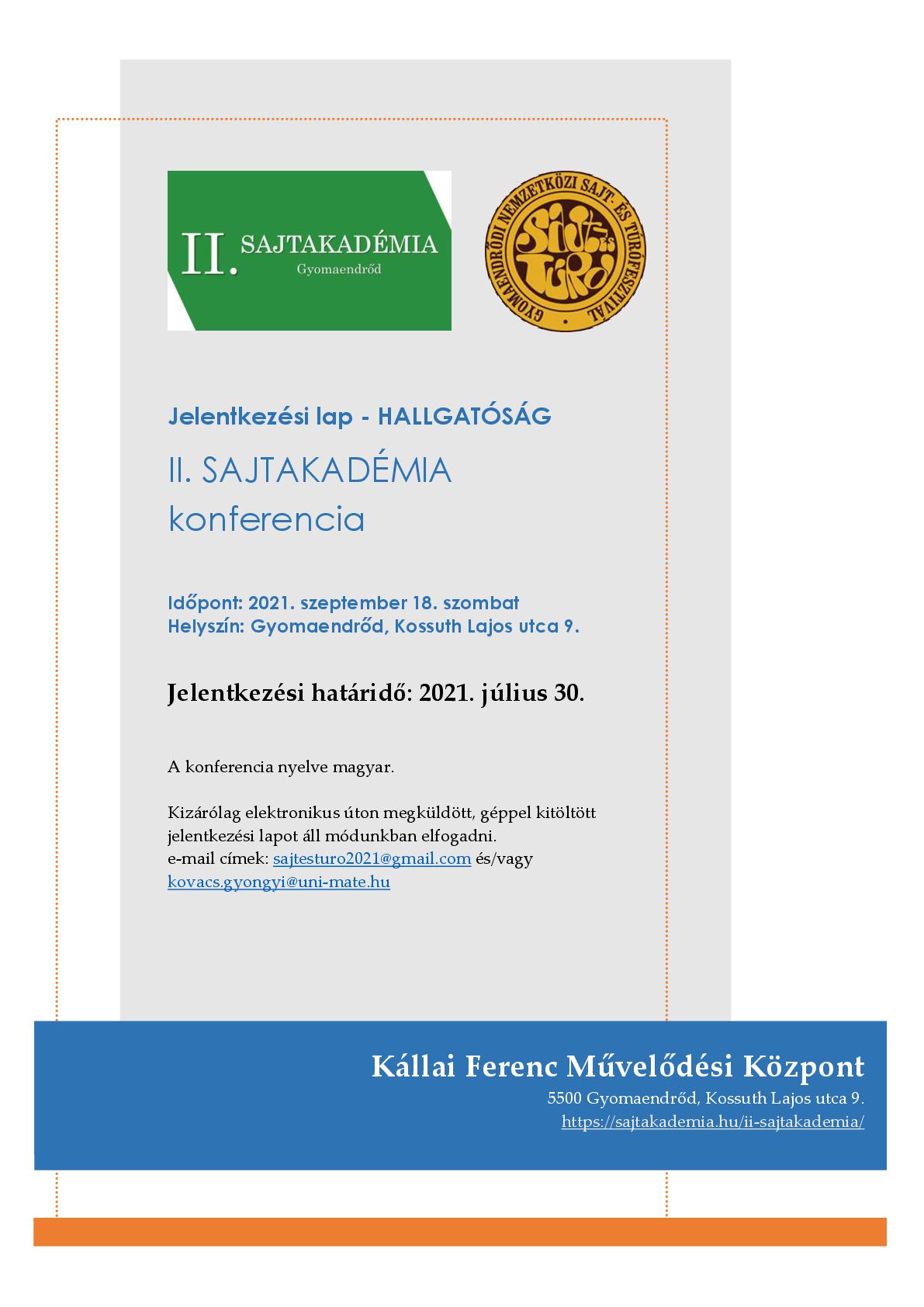 TOP-7.1.1-16-H-ESZA-2019-00500 - Gyomaendrődi Nemzetközi Sajt- és Túrófesztivál szakmai programja