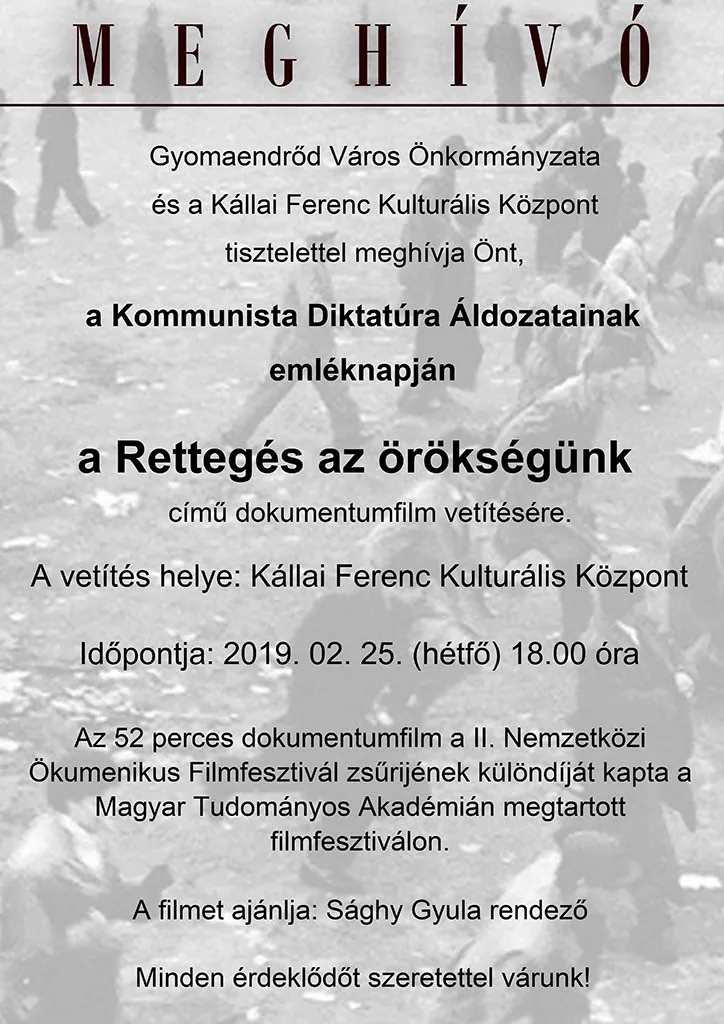 &amp;quot;Rettegés az örökségünk&amp;quot; című dokumentumfilm vetítés