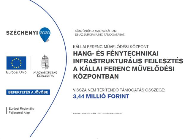 TOP-7.1.1-16-H-ERFA-2019-00152 - Hang és Fénytechnikai infrastrukturális fejlesztés a Kállai Ferenc Kulturális Központban